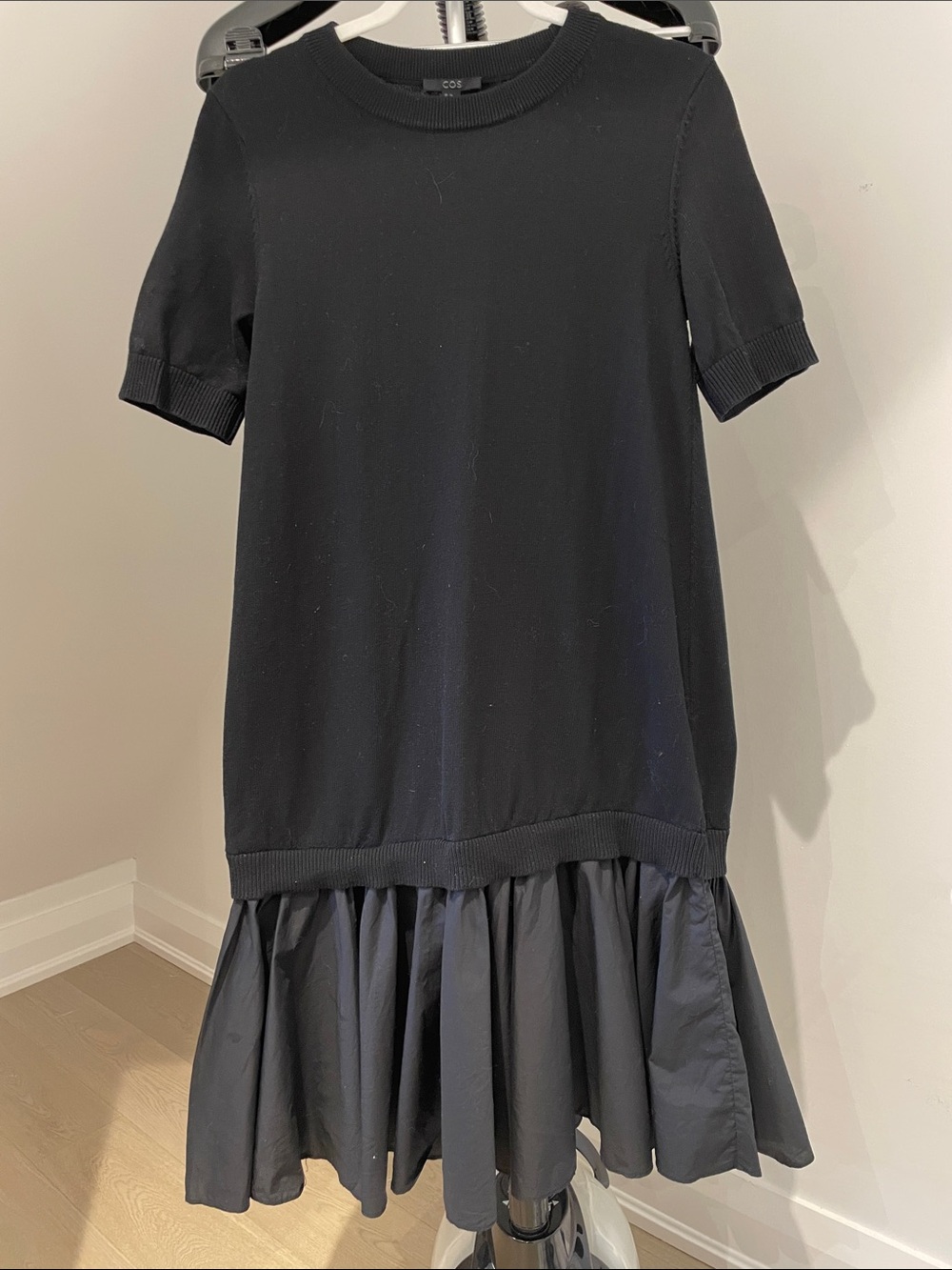 COS Black Knit Dress with Ruffled Hem